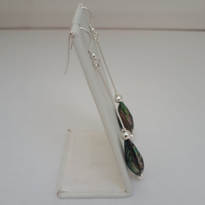 925 Sterling Silver Abalone Shell Long Drop Earrings. - JOANNE MASSEY ARTISAN JEWELLERY