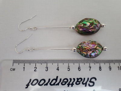 925 Sterling Silver Abalone Shell Long Drop Earrings. - JOANNE MASSEY ARTISAN JEWELLERY