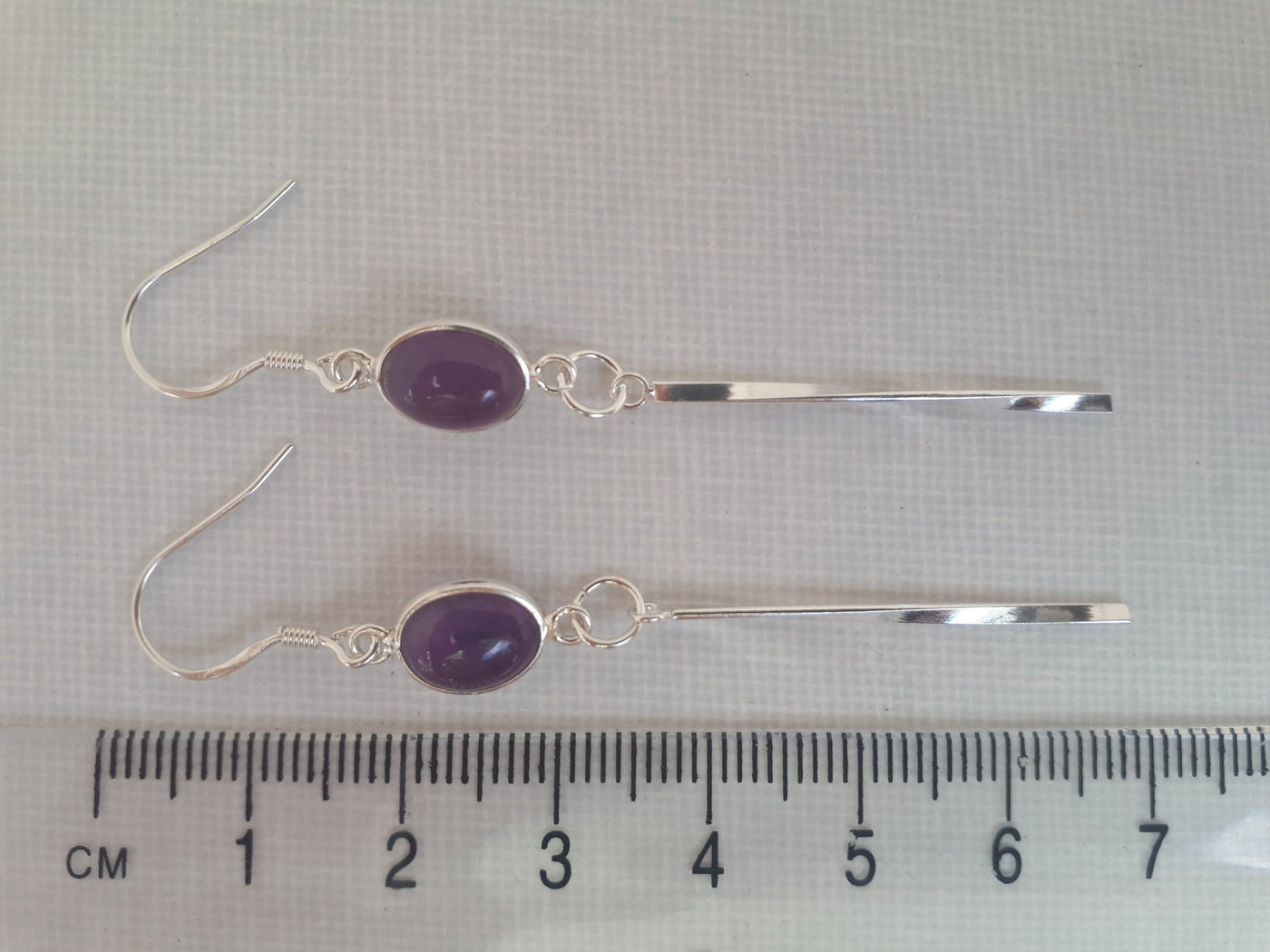 925 Sterling Silver Amethyst Oval Tassel Earrings. - JOANNE MASSEY ARTISAN JEWELLERY