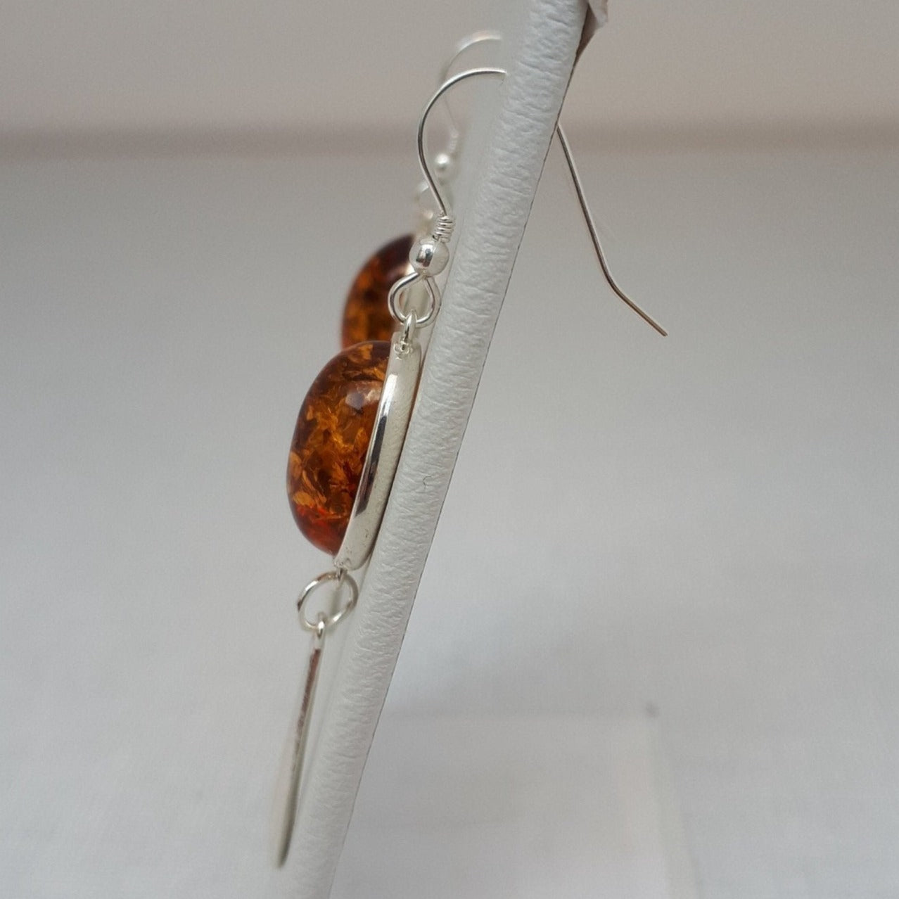 925 Sterling Silver Baltic Cognac Amber Oval Tassel Earrings. - JOANNE MASSEY ARTISAN JEWELLERY