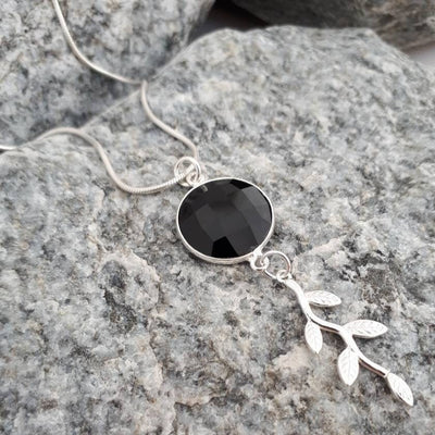 925 Sterling Silver Black Onyx & Leaf Necklace. - JOANNE MASSEY ARTISAN JEWELLERY