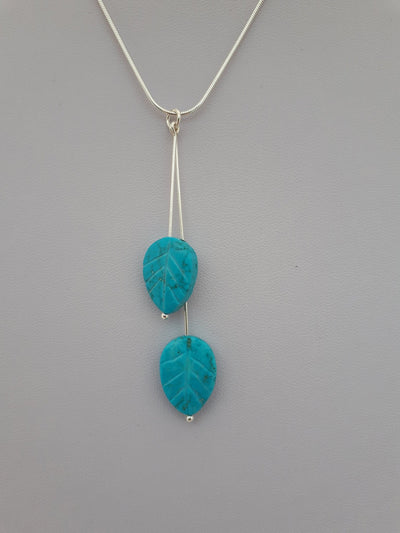 925 Sterling Silver Blue Magnesite Carved Leaf Necklace. - JOANNE MASSEY ARTISAN JEWELLERY