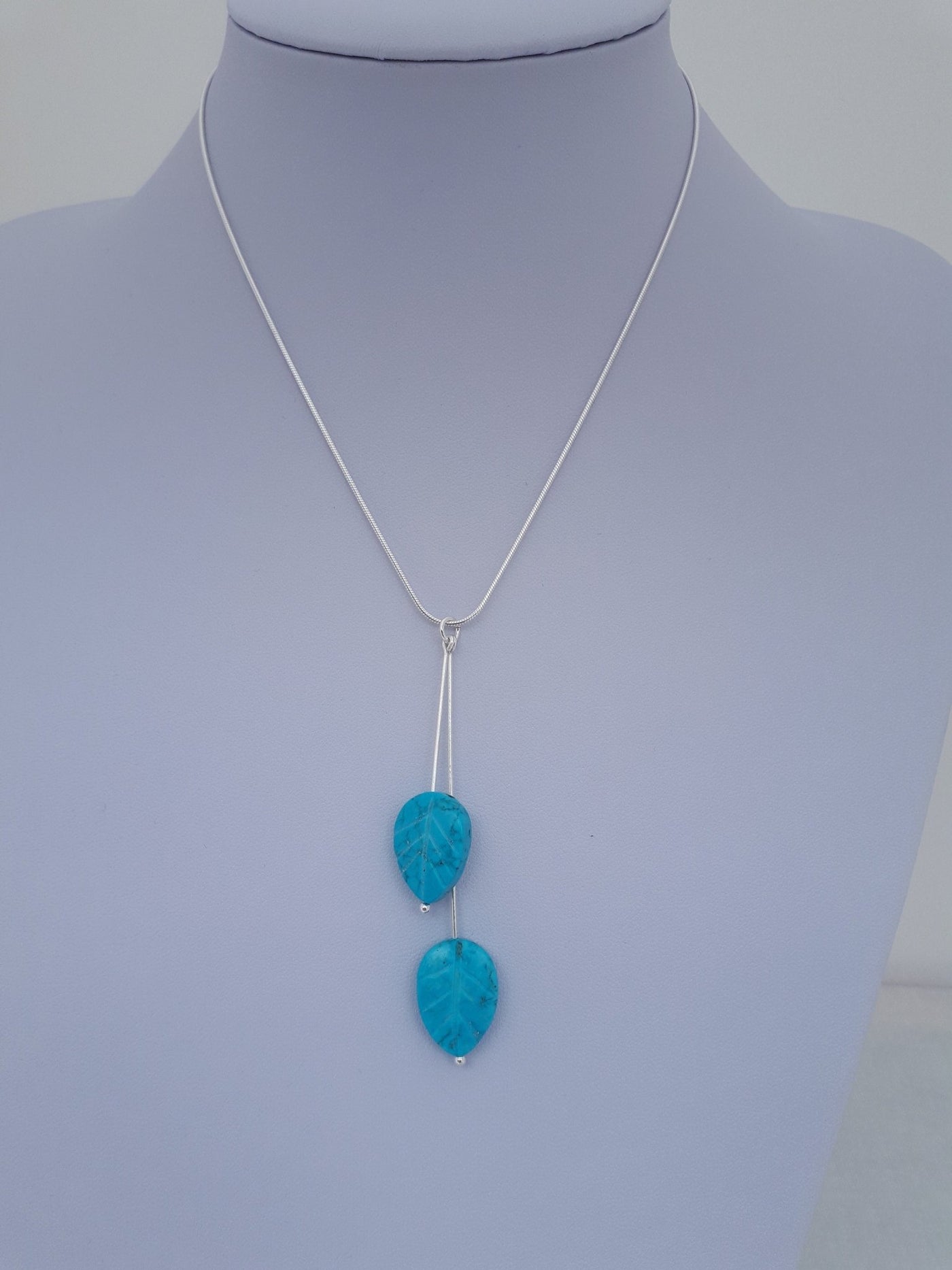 925 Sterling Silver Blue Magnesite Carved Leaf Necklace. - JOANNE MASSEY ARTISAN JEWELLERY