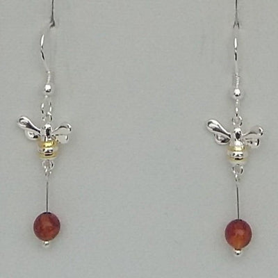 925 Sterling Silver Bumble Bee & Baltic Amber Earrings. - JOANNE MASSEY ARTISAN JEWELLERY