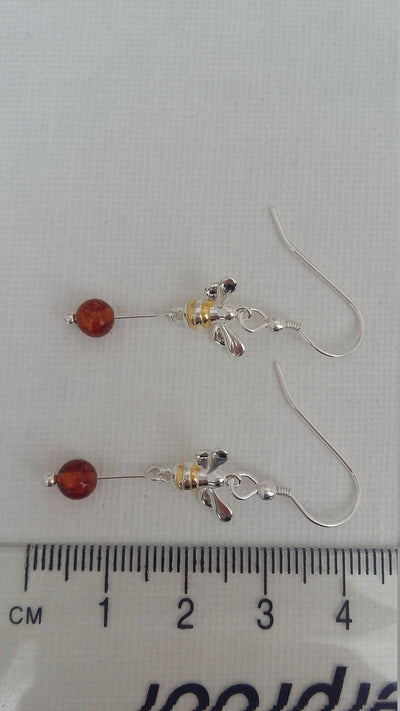 925 Sterling Silver Bumble Bee & Baltic Amber Earrings. - JOANNE MASSEY ARTISAN JEWELLERY