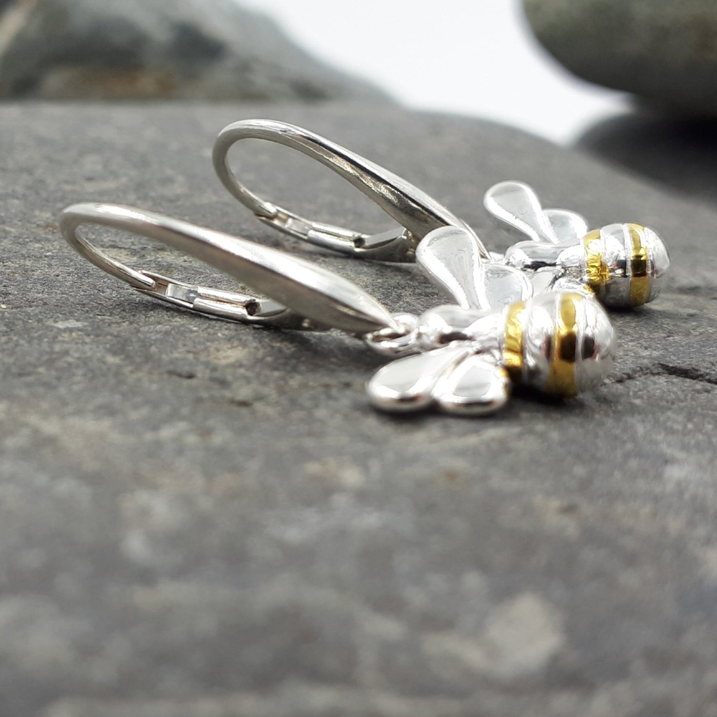 925 Sterling Silver Bumble Bee drop earrings - JOANNE MASSEY ARTISAN JEWELLERY