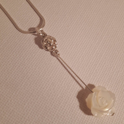 925 Sterling Silver & Carved Shell Rose Necklace - JOANNE MASSEY ARTISAN JEWELLERY