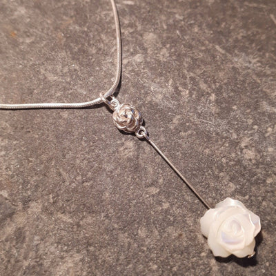 925 Sterling Silver & Carved Shell Rose Necklace - JOANNE MASSEY ARTISAN JEWELLERY