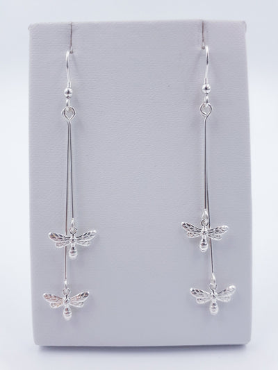 925 Sterling Silver Double Bee Long Drop Earrings. - JOANNE MASSEY ARTISAN JEWELLERY