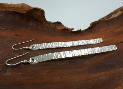 925 Sterling Silver Hammered Bark Texture Long Drop Earrings. - JOANNE MASSEY ARTISAN JEWELLERY