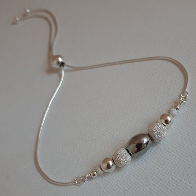 925 Sterling Silver Hematite & Stardust Bead Slider Bracelet. - JOANNE MASSEY ARTISAN JEWELLERY