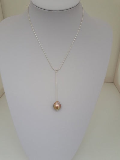 925 Sterling Silver Large Cultured Pearl Long Drop Pendant. - JOANNE MASSEY ARTISAN JEWELLERY