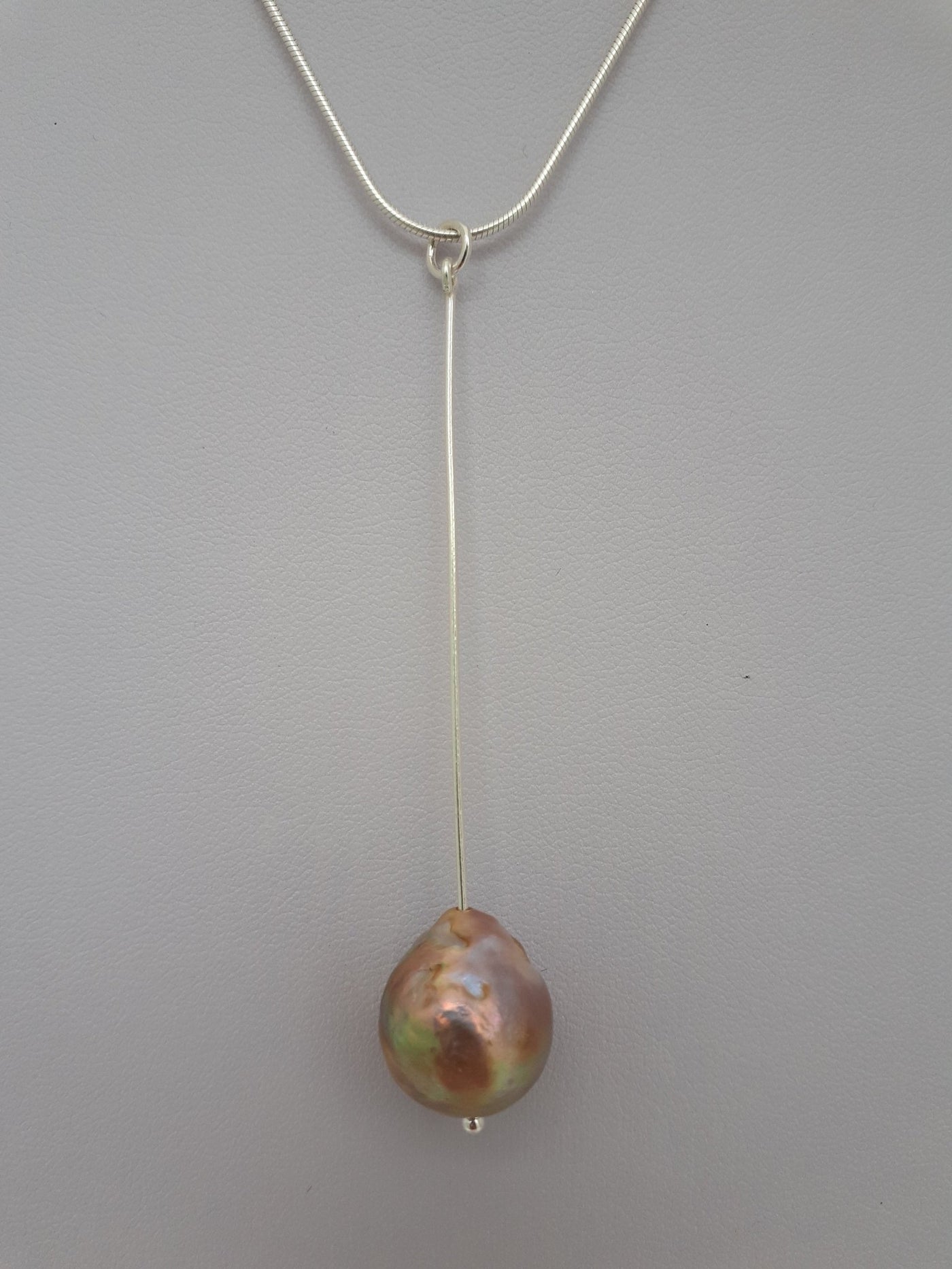 925 Sterling Silver Large Cultured Pearl Long Drop Pendant. - JOANNE MASSEY ARTISAN JEWELLERY