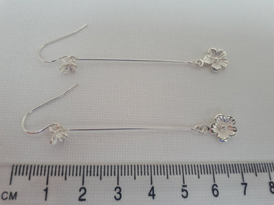 925 Sterling Silver Long Drop Flower Earrings. - JOANNE MASSEY ARTISAN JEWELLERY