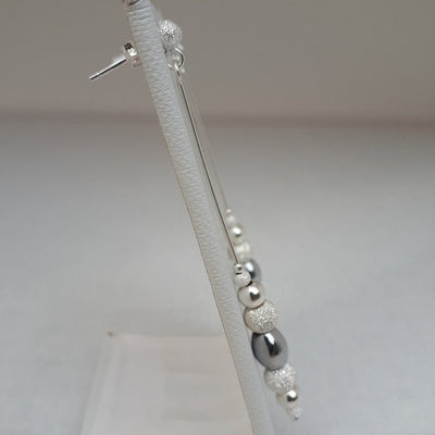 925 Sterling Silver Long Drop Hematite & Stardust Bead Earrings. - JOANNE MASSEY ARTISAN JEWELLERY