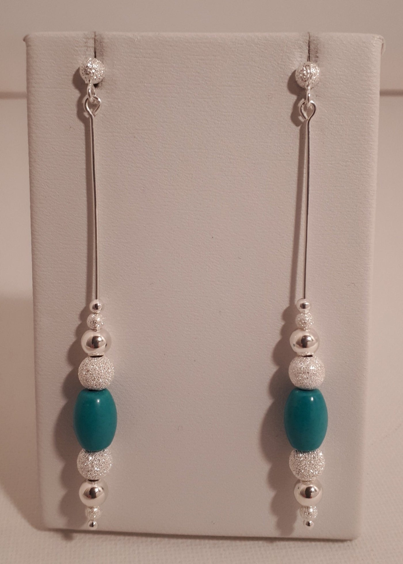 925 Sterling Silver Long Drop Turquoise & Stardust Bead Earrings. - JOANNE MASSEY ARTISAN JEWELLERY