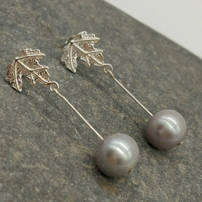 925 Sterling Silver Maple Leaf Pearl Earrings - JOANNE MASSEY ARTISAN JEWELLERY