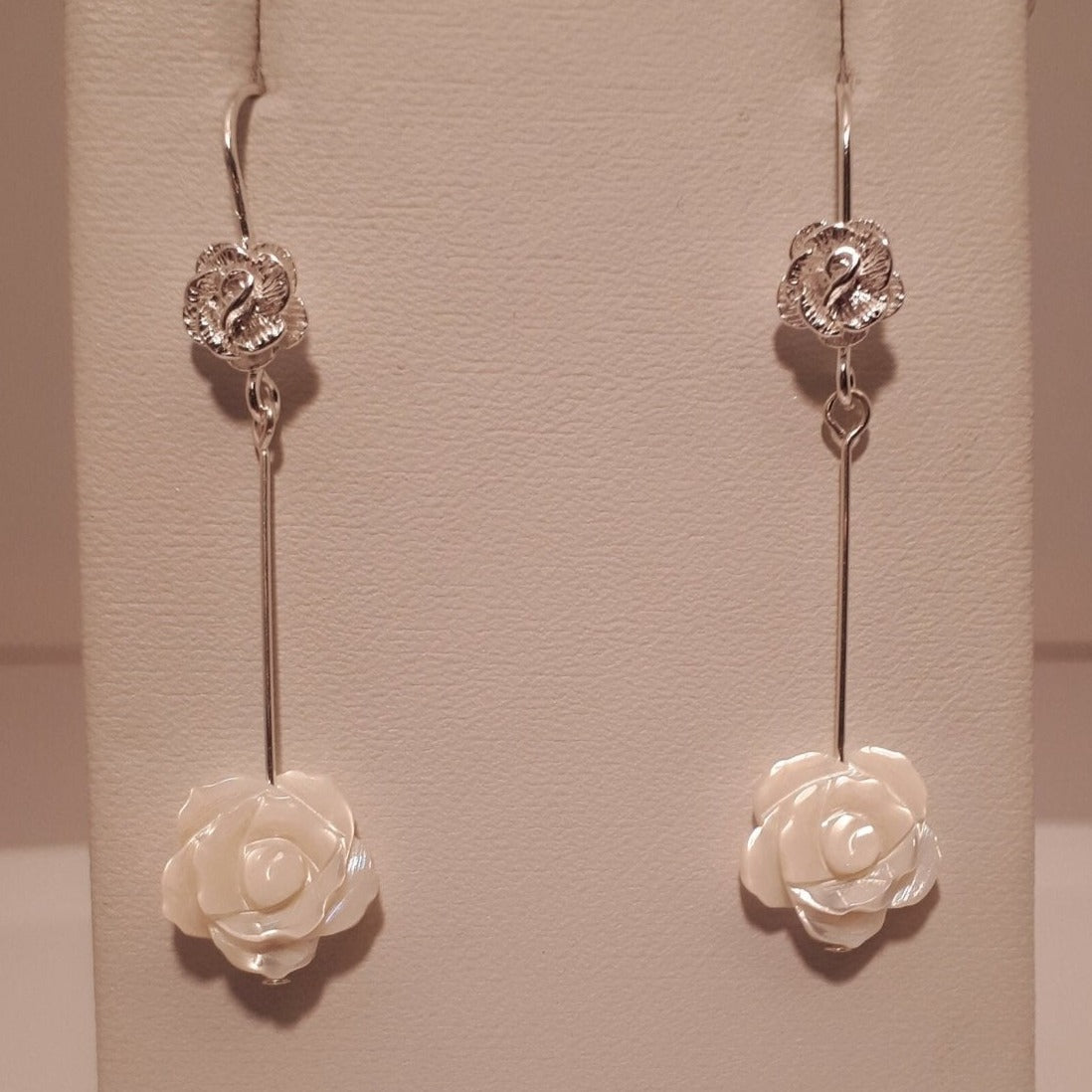 925 Sterling Silver Rose Carved Shell Earrings. - JOANNE MASSEY ARTISAN JEWELLERY