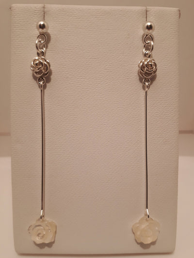 925 Sterling Silver Rose Carved White Shell Earrings. - JOANNE MASSEY ARTISAN JEWELLERY