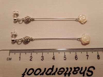 925 Sterling Silver Rose Carved White Shell Earrings. - JOANNE MASSEY ARTISAN JEWELLERY