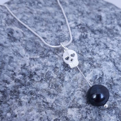 925 Sterling Silver Skull & Black Pearl Necklace. - JOANNE MASSEY ARTISAN JEWELLERY