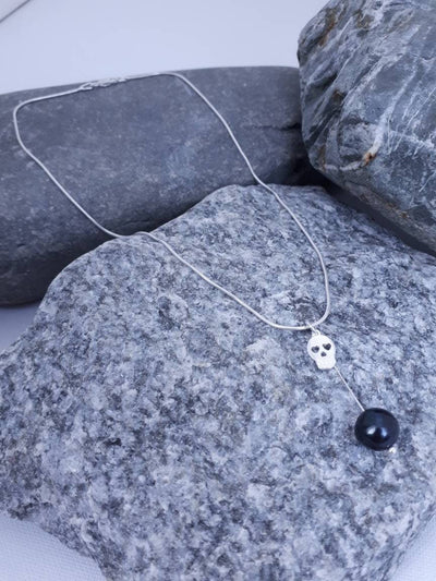 925 Sterling Silver Skull & Black Pearl Necklace. - JOANNE MASSEY ARTISAN JEWELLERY