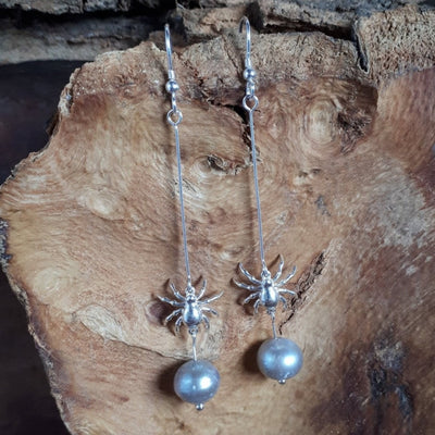925 Sterling Silver Spider & Pearl Earrings. - JOANNE MASSEY ARTISAN JEWELLERY