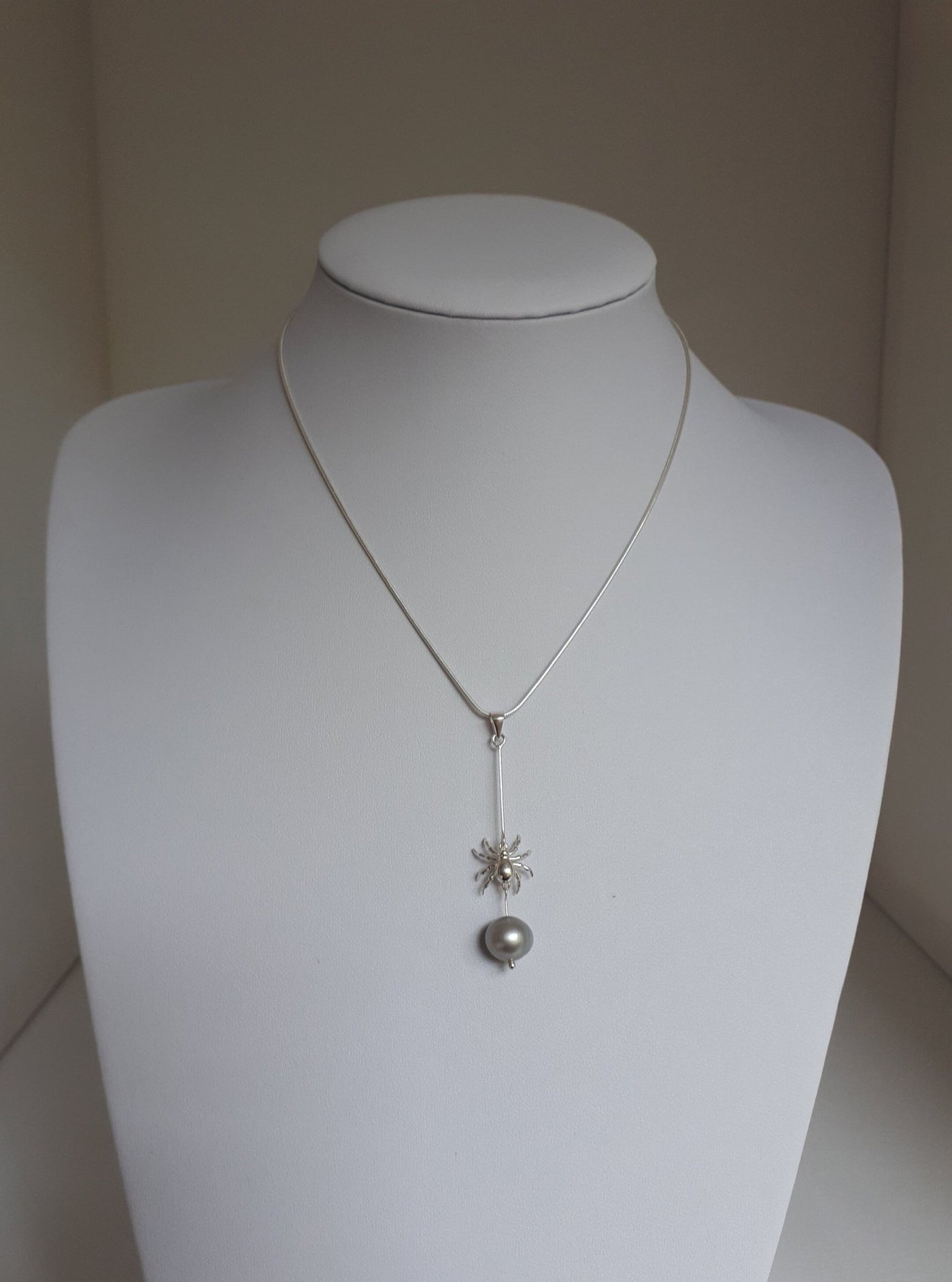 925 Sterling Silver Spider & Pearl Necklace. - JOANNE MASSEY ARTISAN JEWELLERY