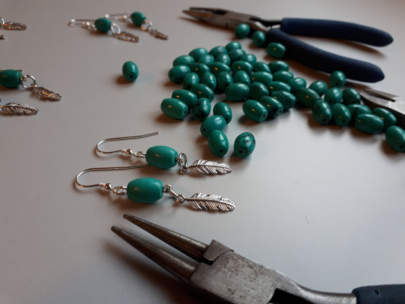 925 Sterling Silver Turquoise and Feather Earrings. - JOANNE MASSEY ARTISAN JEWELLERY