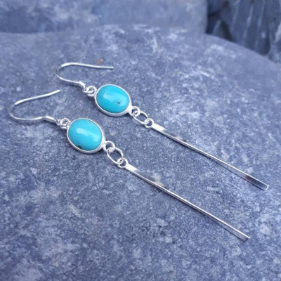925 Sterling Silver Turquoise Oval Tassel Earrings. - JOANNE MASSEY ARTISAN JEWELLERY