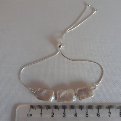 925 Sterling Silver White Pearl Triple Rectangle Bracelet. - JOANNE MASSEY ARTISAN JEWELLERY