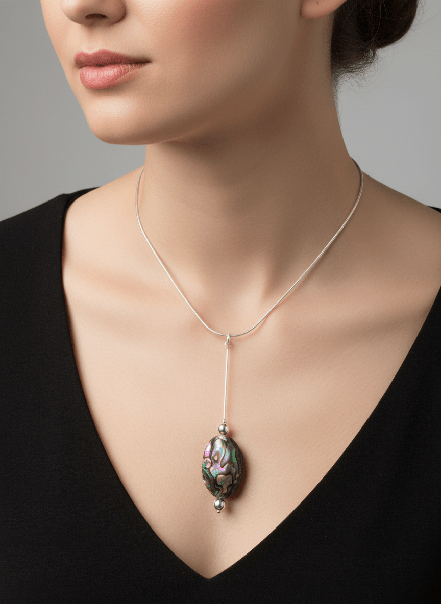Abalone Shell Long Drop Necklace - Model Shot