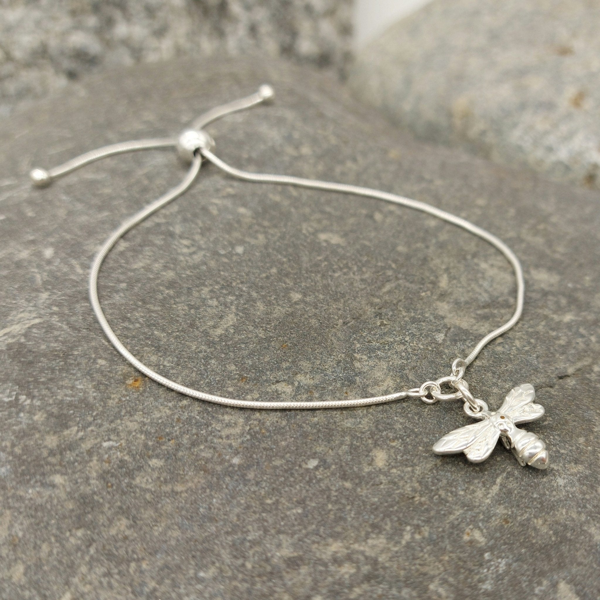 925 Sterling Silver Adjustable Slider Bee Bracelet