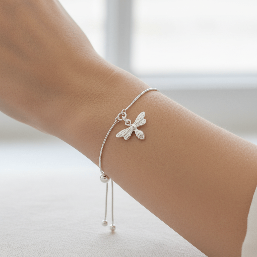 Sterling Silver Bee Bracelet on Model