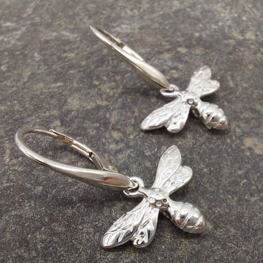 925 Sterling Silver Bee Earrings, Large Silver Bee Earrings