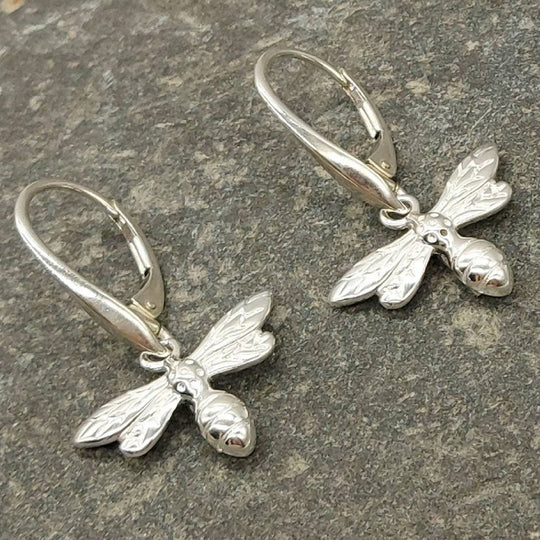 925 Sterling Silver Bee Earrings, Large Silver Bee Earrings