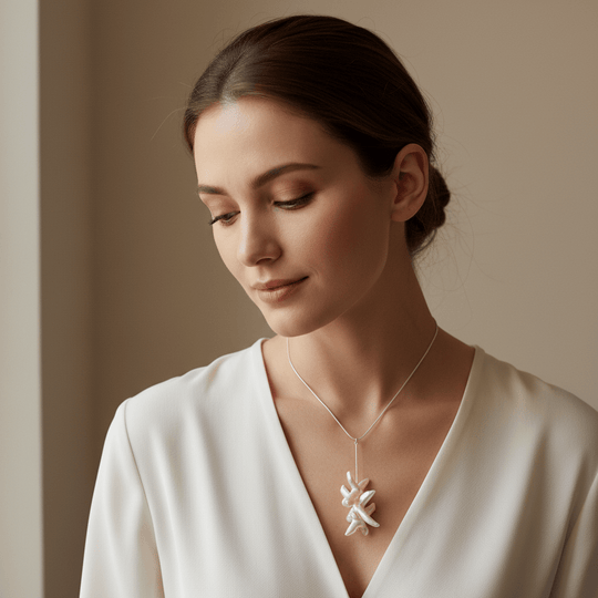 Pearl cluster necklace on model