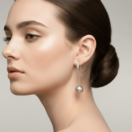 Luxury pearl earring lifestyle image with accurate sizing