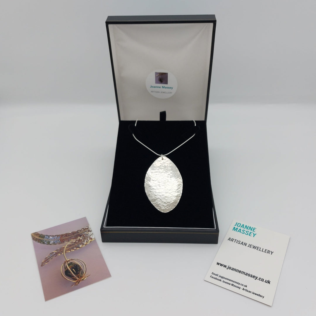 925 Sterling Silver Hammered Leaf Necklace | Handmade UK | Joanne Massey - JOANNE MASSEY ARTISAN JEWELLERY