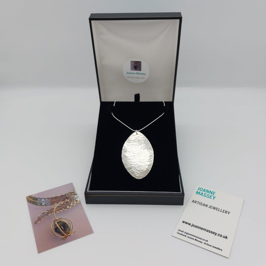 925 Sterling Silver Hammered Leaf Necklace | Handmade UK | Joanne Massey - JOANNE MASSEY ARTISAN JEWELLERY