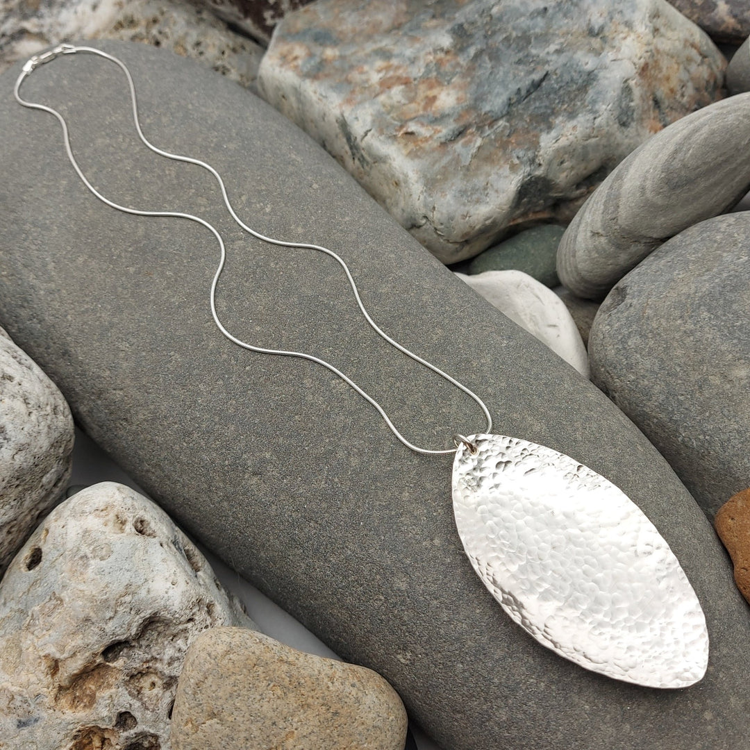 925 Sterling Silver Hammered Leaf Necklace | Handmade UK | Joanne Massey - JOANNE MASSEY ARTISAN JEWELLERY