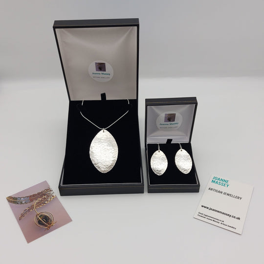 925 Sterling Silver Hammered Leaf Necklace | Handmade UK | Joanne Massey - JOANNE MASSEY ARTISAN JEWELLERY