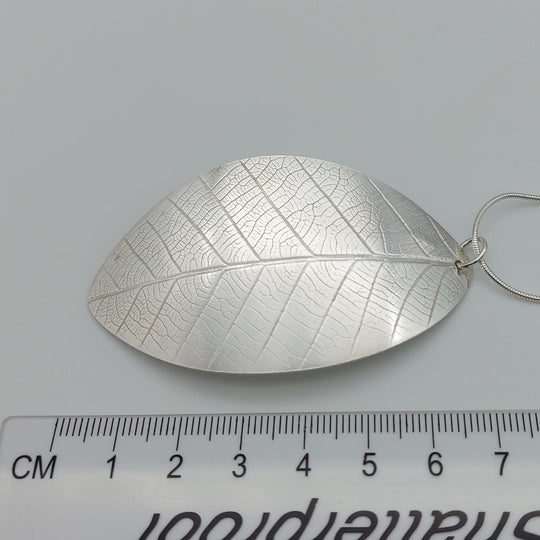 925 Sterling Silver Large Leaf Textured Necklace