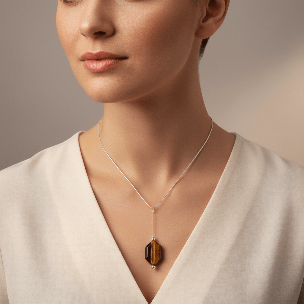Tiger's Eye Necklace Model Photo