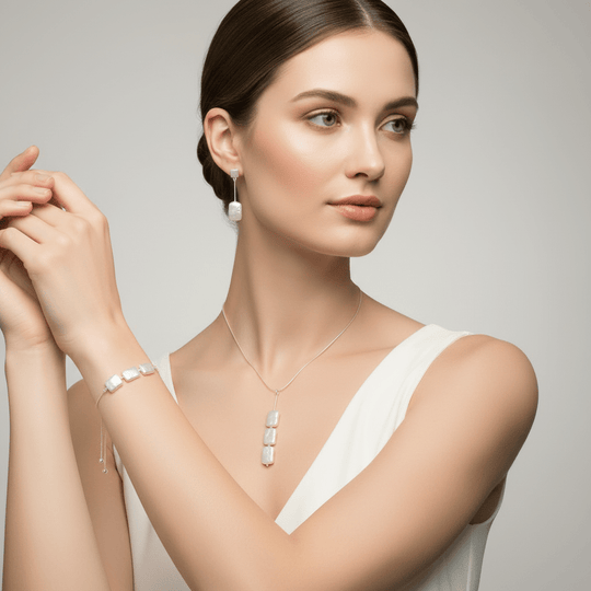 Pearl rectangle set with corrected bracelet