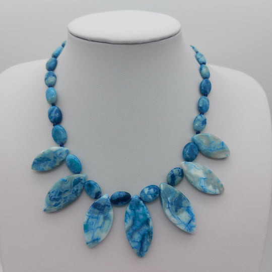 Blue Crazy Lace Agate statement necklace C showing its individual gemstone colours and patterns