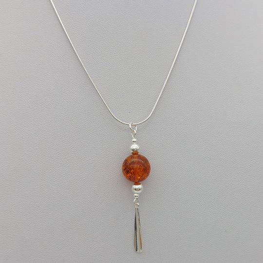 Baltic Amber & sterling silver tassel necklace & earrings set