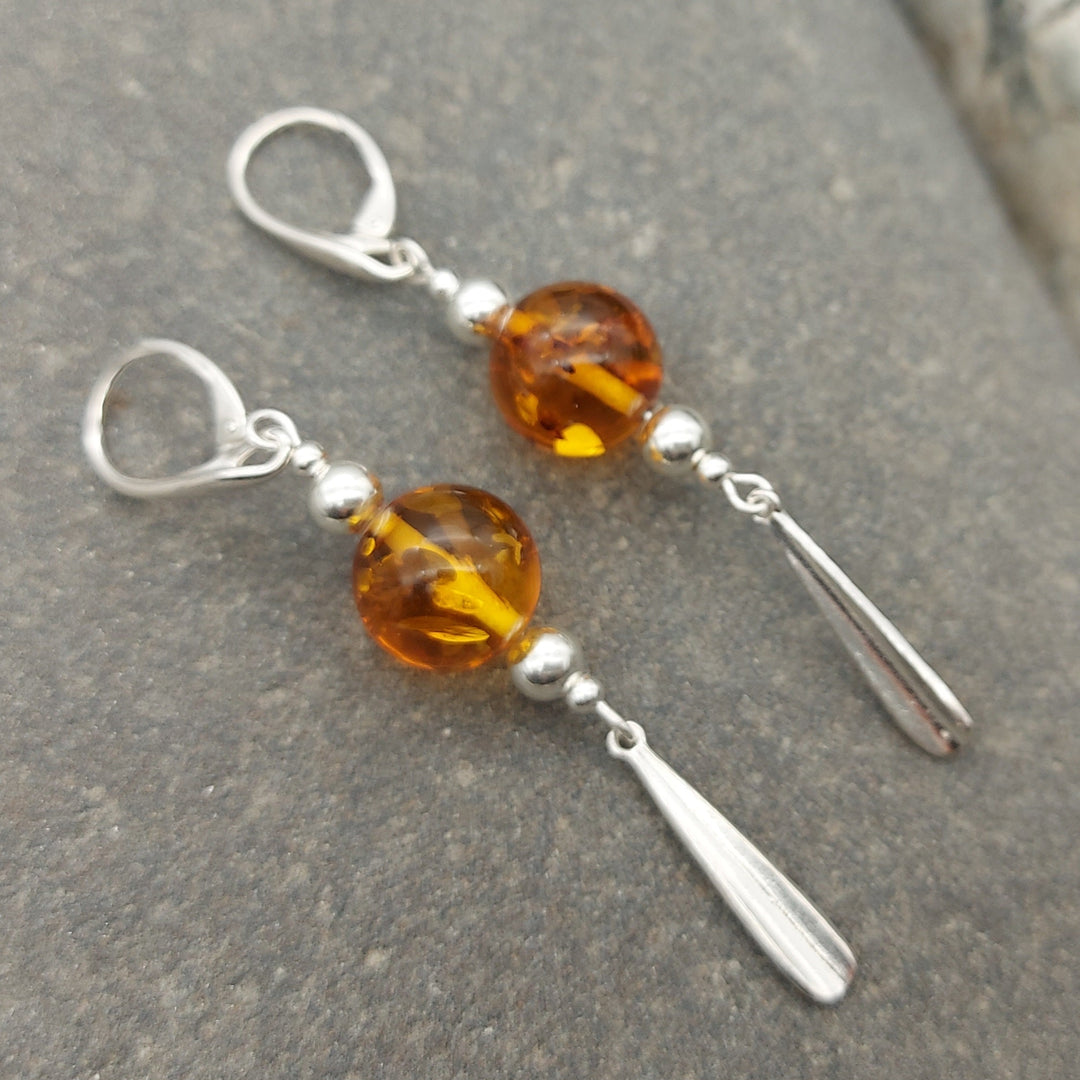 Baltic Amber & sterling silver tassel necklace & earrings set