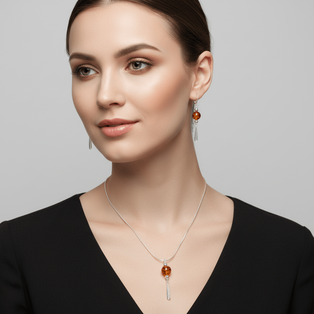 Baltic Amber Necklace and Earrings Hero Image