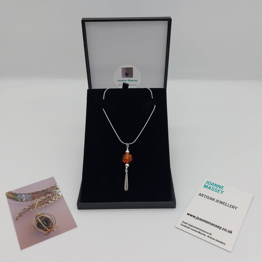 Baltic Amber & sterling silver tassel necklace & earrings set